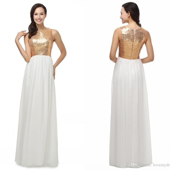 Rickety Rack | Dresses | Rickety Rack 57 Gold White Maxi Wedding Gown ...